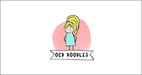 OCD Doodles Logo in pink, yellow and blue